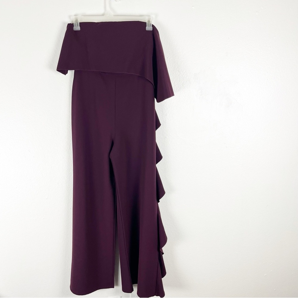 ALEXIS Kendall Plum Side Ruffle Trim Sleeveless Back Zipper Jumpsuit Size Medium